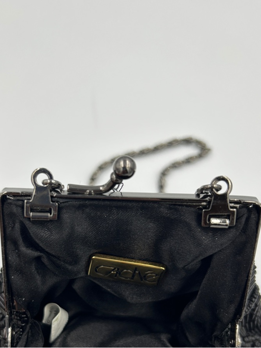 Vintage Caché Black Beaded Mini Evening Bag Kiss Lock Clutch Y2K - Picture 6 of 7